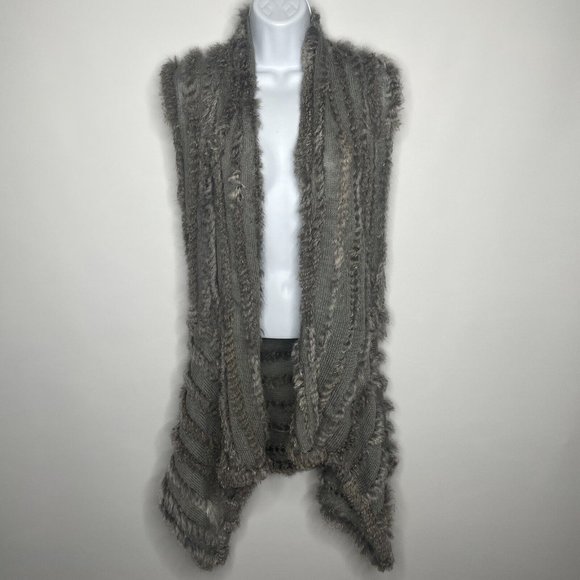 Sweaters - 💜 3/$30 Gray Knit Angora Rabbit Fur Asymmetric Open Front Cardigan Sweater